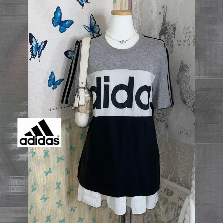 아디다스 블랙 & 그레이 반팔 티셔츠
