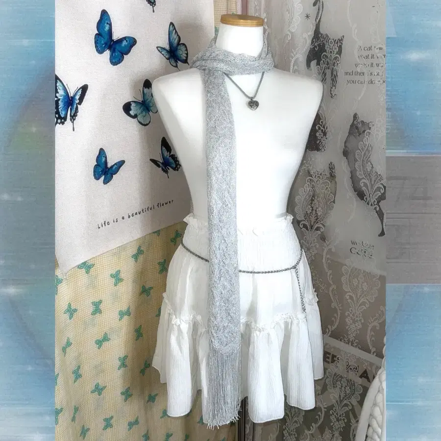 실버 글리터 크로쉐 머플러 스카프