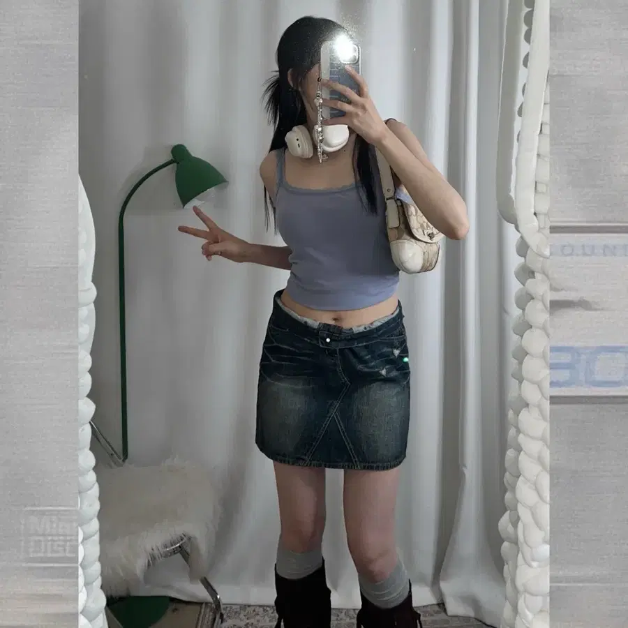 하늘색 레이스 슬리브리스 나시