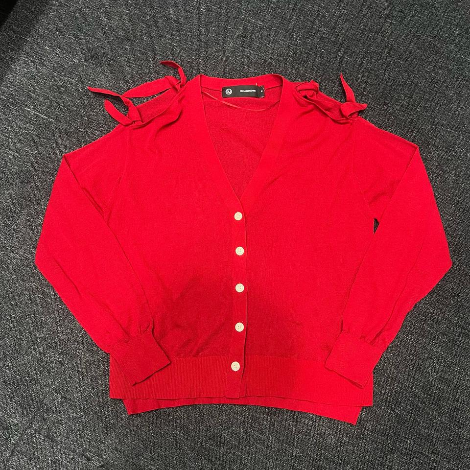 GU 언더커버 리본 오프숄더 가디건