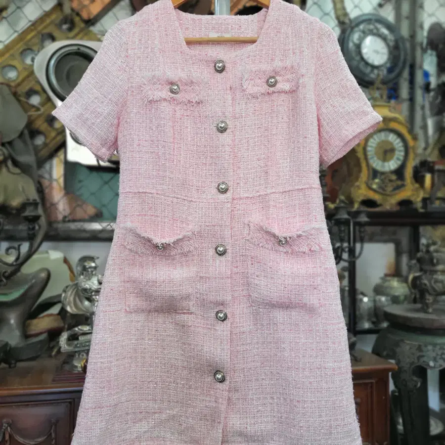 [솔로이스트] 택달린새상품핑크 트위드 미니 원피스