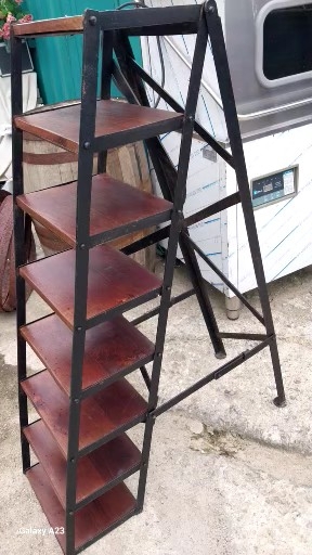 엔틱철제  우드 접이식 선반