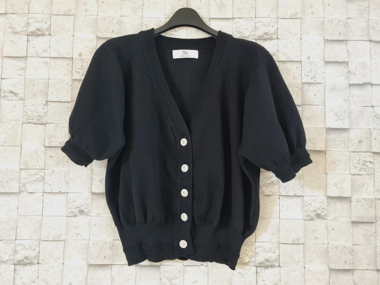 블랙 린넨 레이온 니트 가디건 블라우스