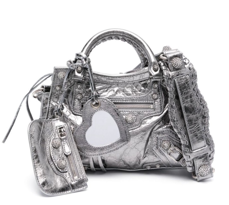 발렌시아가 네오카골 실버 라인스톤 XS 토트백