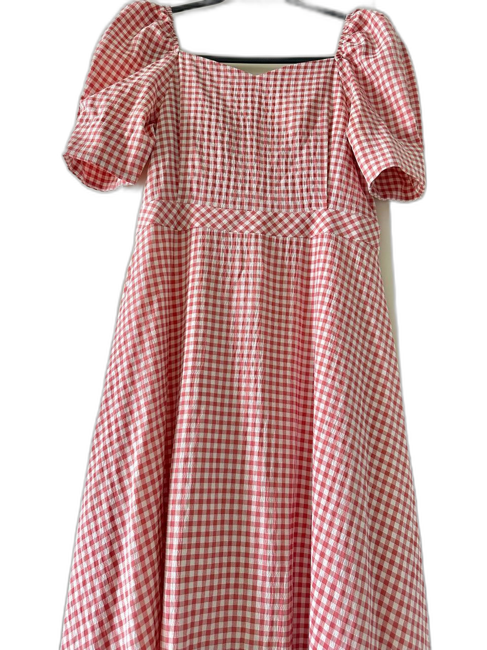 체크무늬 A라인 롱원피스 데일리룩 퍼프소매 55 데이트룩 데일리룩