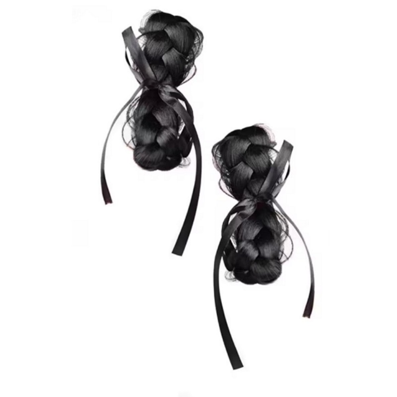 새상품 땋은 머리 가발 포니테일 리본 집게 똥머리 헤어핀