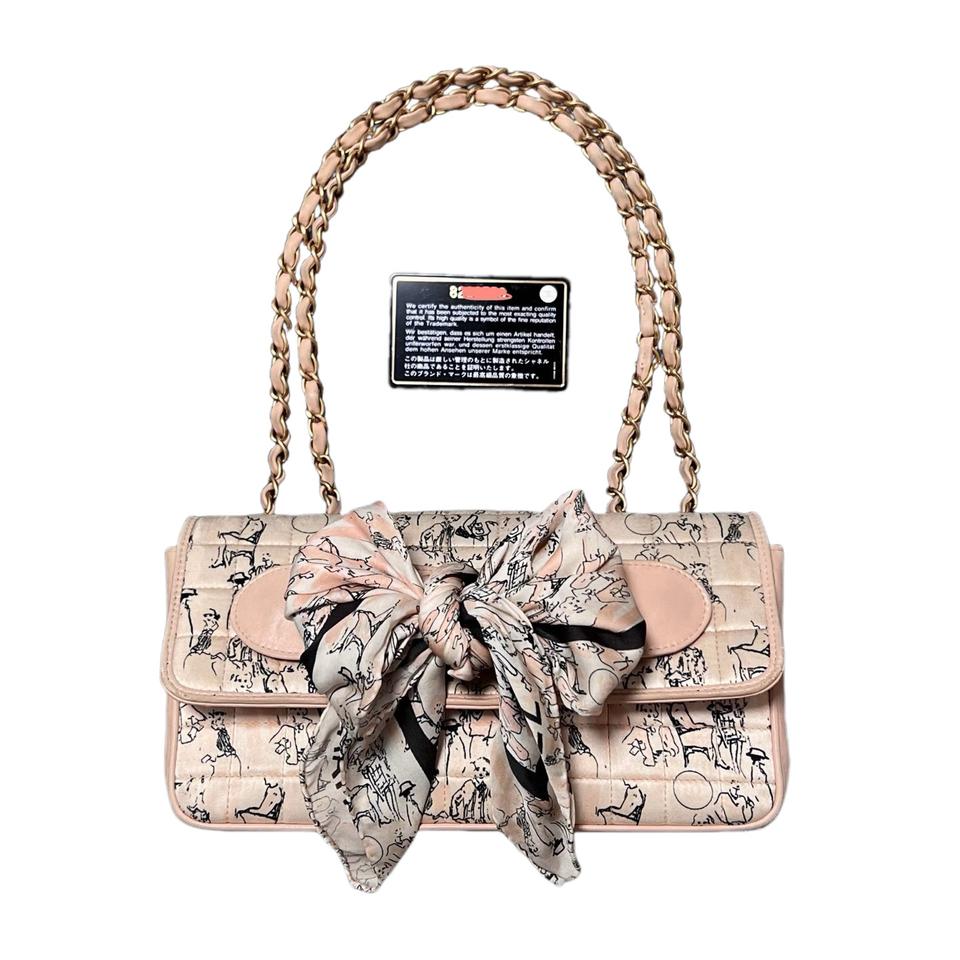 샤넬 핑크 스카프 일러스트백. 빈티지 y2k 클래식 초코바 바게트백 레어