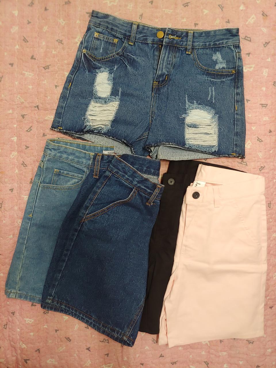 새상품 3부 5부 찢청 청반바지 분홍 검정