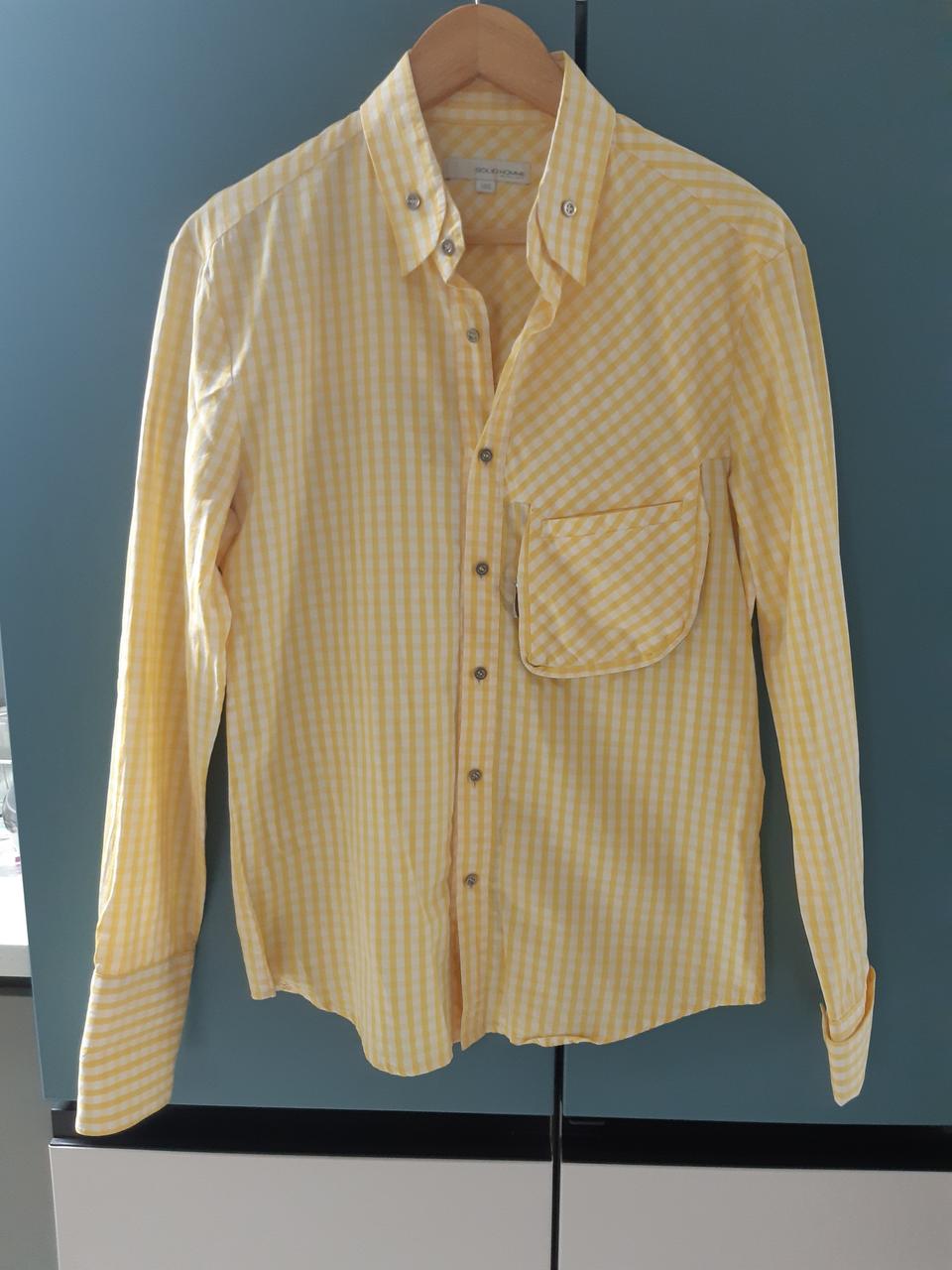 솔리드옴므 셔츠  노랑체크 주머니포인트