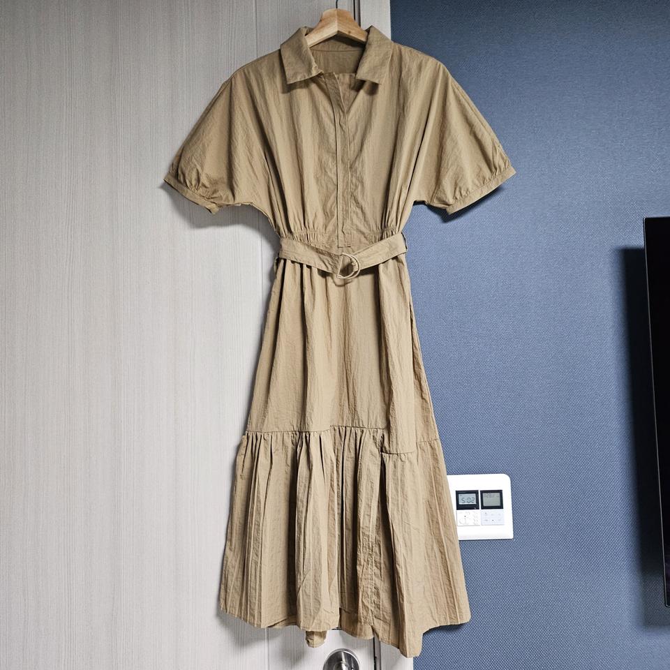 브라운 바스락 카라넥 롱원피스