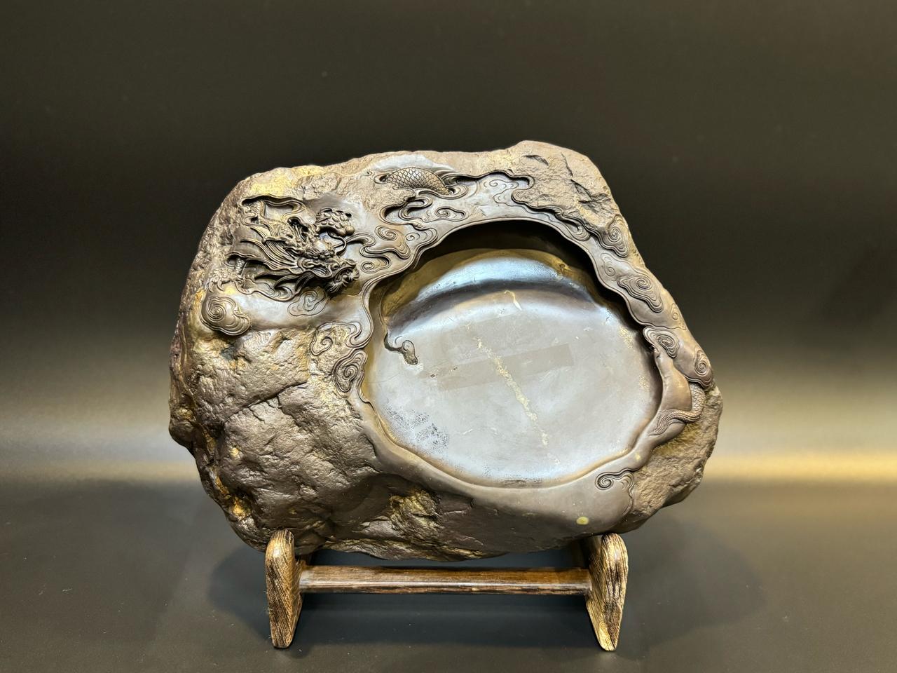 고대 문방용품 - 단연 용 조각 벼루