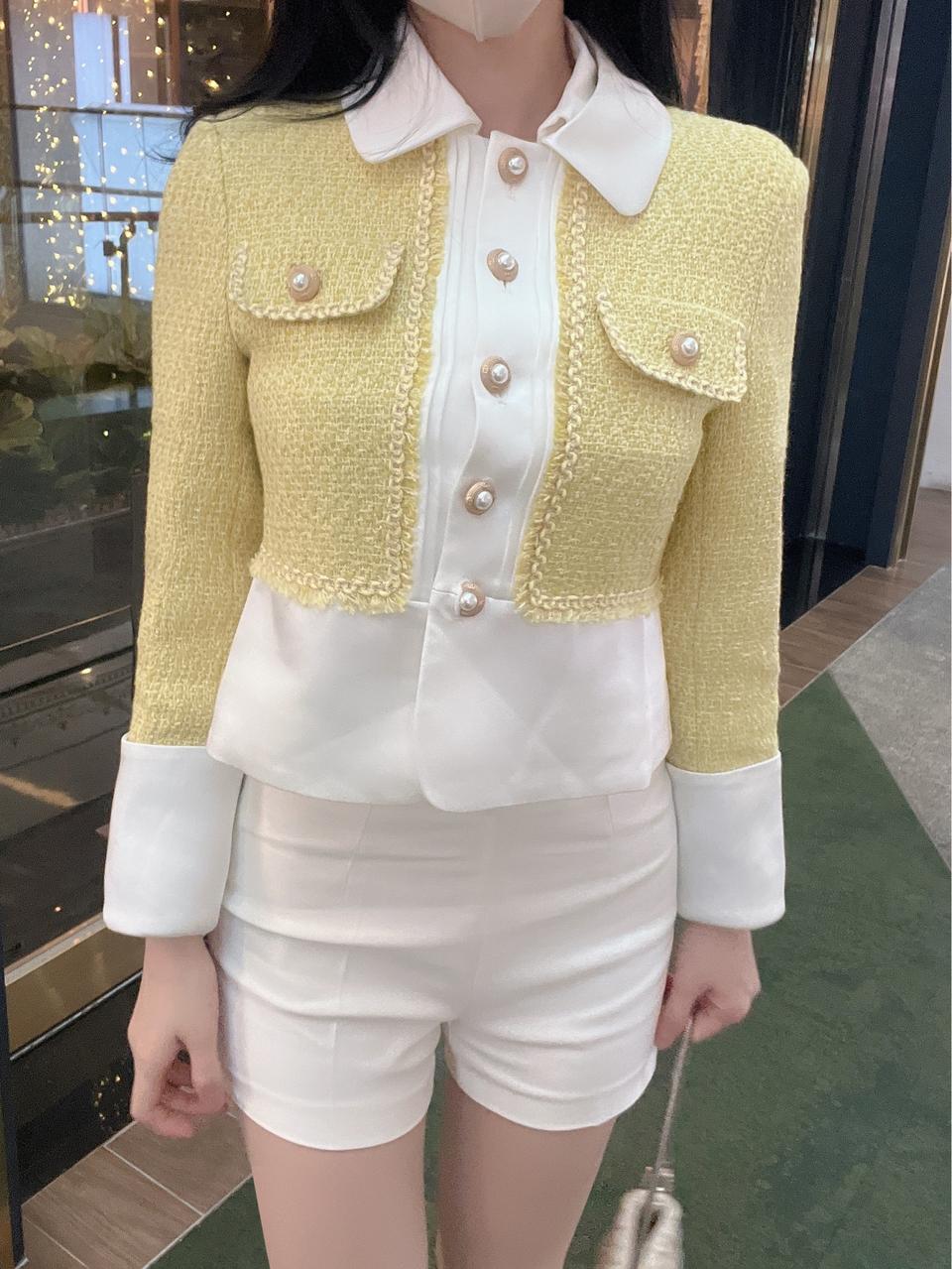 드벨라 하이퀄리티 배색 실크 트위드 자켓