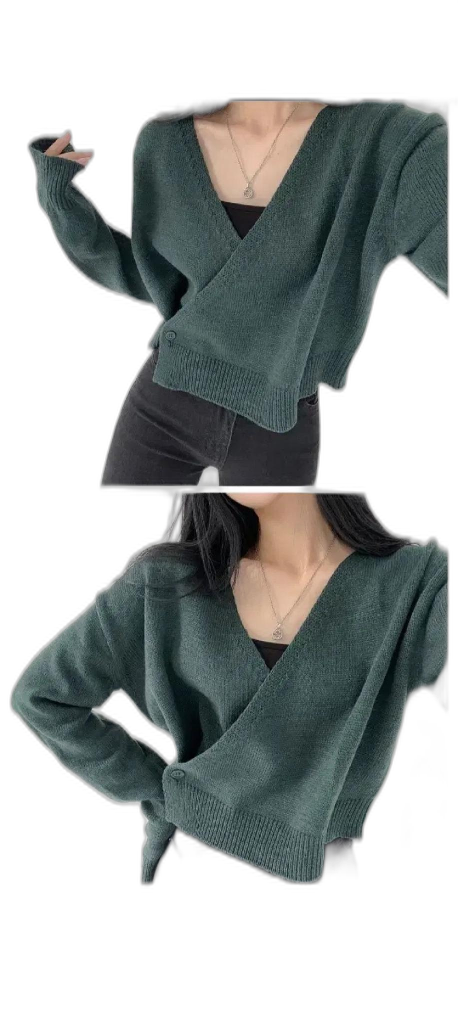 새상품)랩 브이넥 크롭긴팔 니트 판매