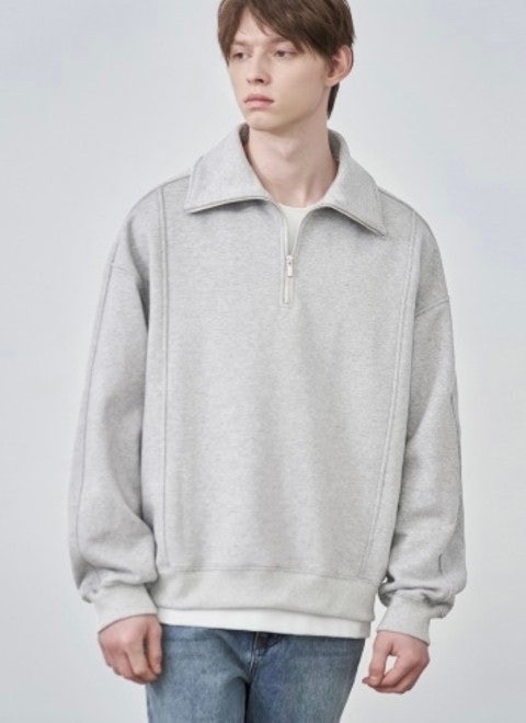 드로우핏 오버사이즈 반집업 지퍼 맨투맨 스웻셔츠 (라이트그레이)