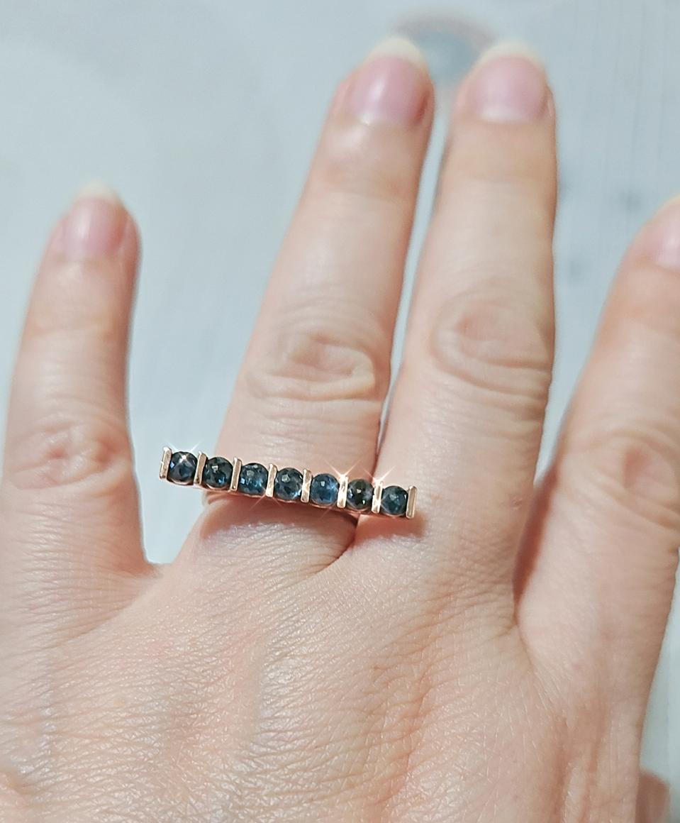 14k 로즈골드 0.7ct 블루다이아 스틱반지10호