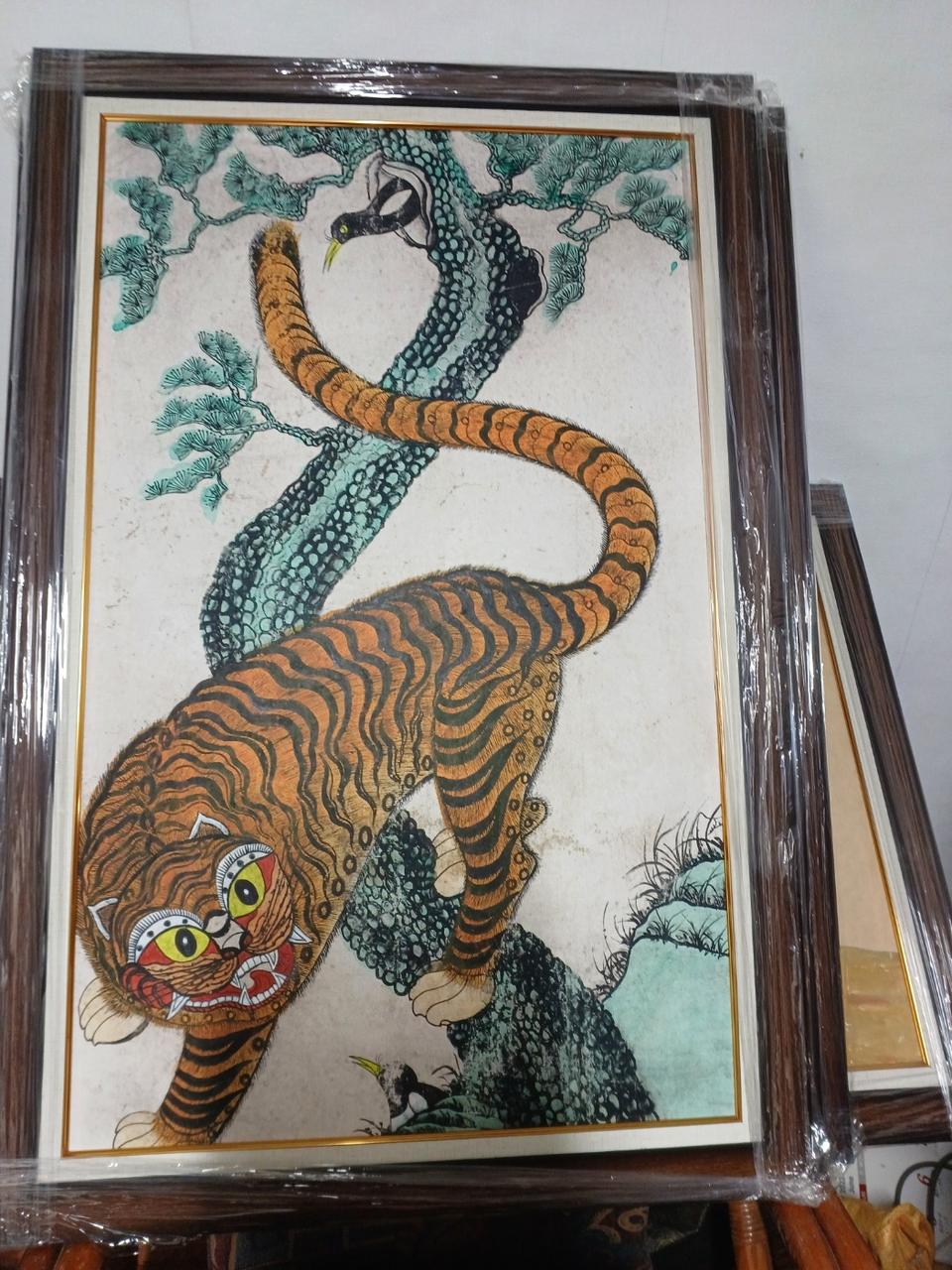 까치와호랑이. 진품.
