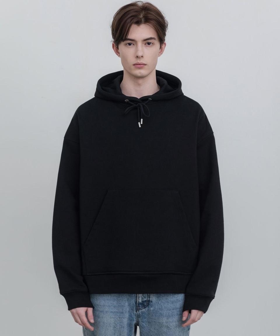 드로우핏 세미오버핏 미니멀 블렌드 봄가을겨울 남여공용 후드티셔츠 (블랙)