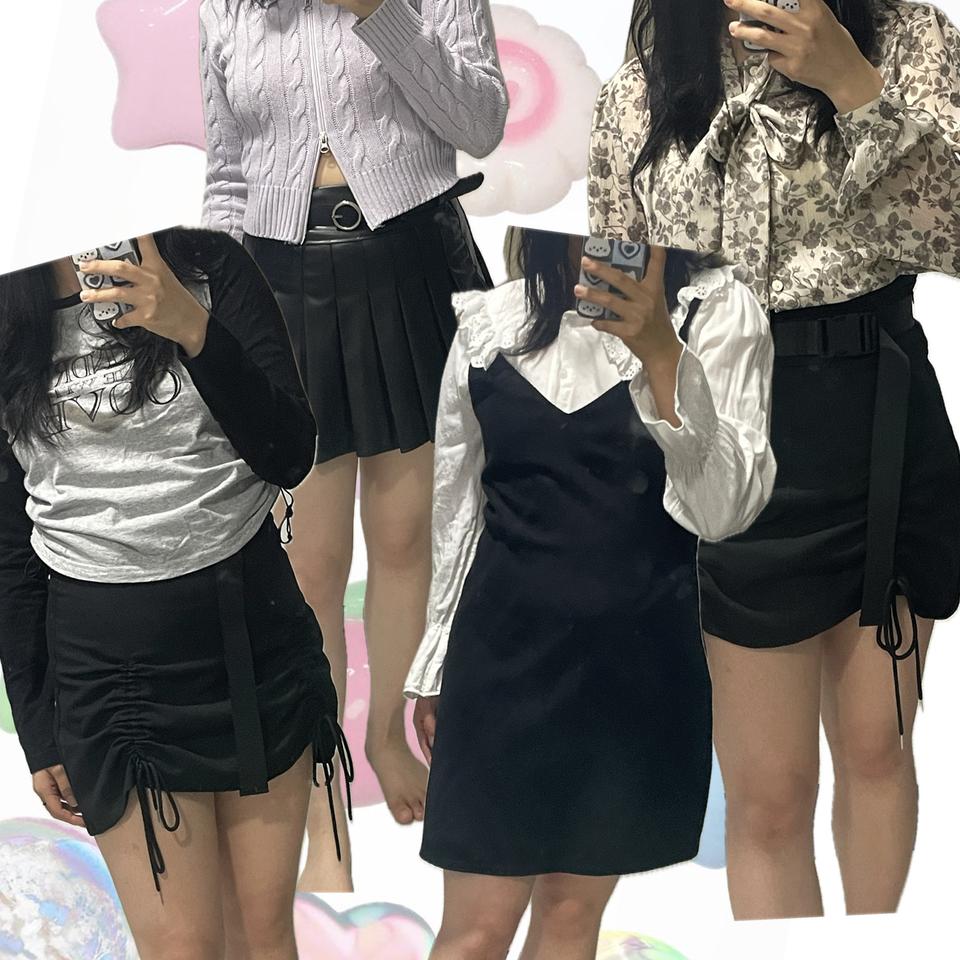 y2k 빈티지 레더스커트 시스루bl 셔링스커트 러블리 미니원피스 데이트룩