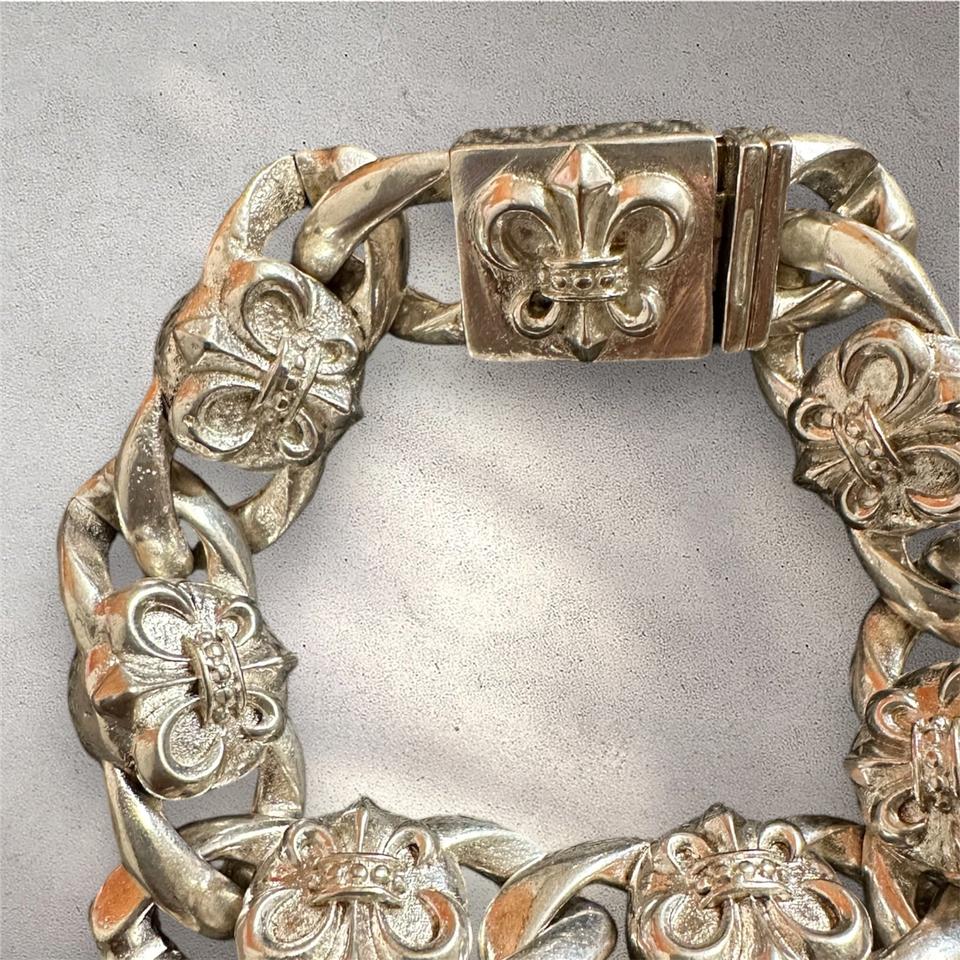 실버 925 각인 왕실 문양 플뢰르 드 리스 체인 남성 팔찌