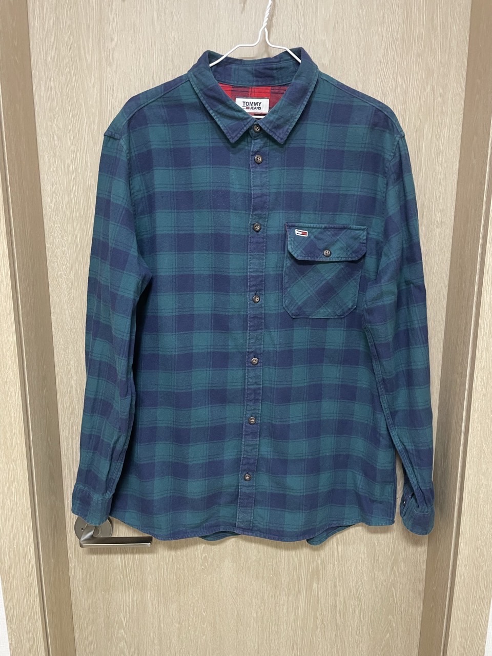 정품 타미힐피거 체크 셔츠 남방 L