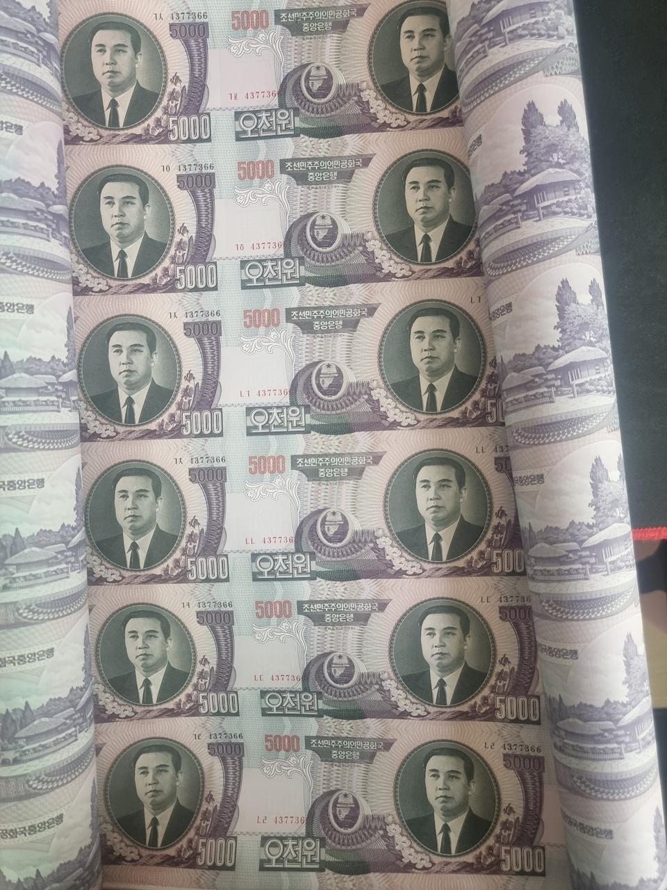 북한 오천원권 24장 전지 지관통포함