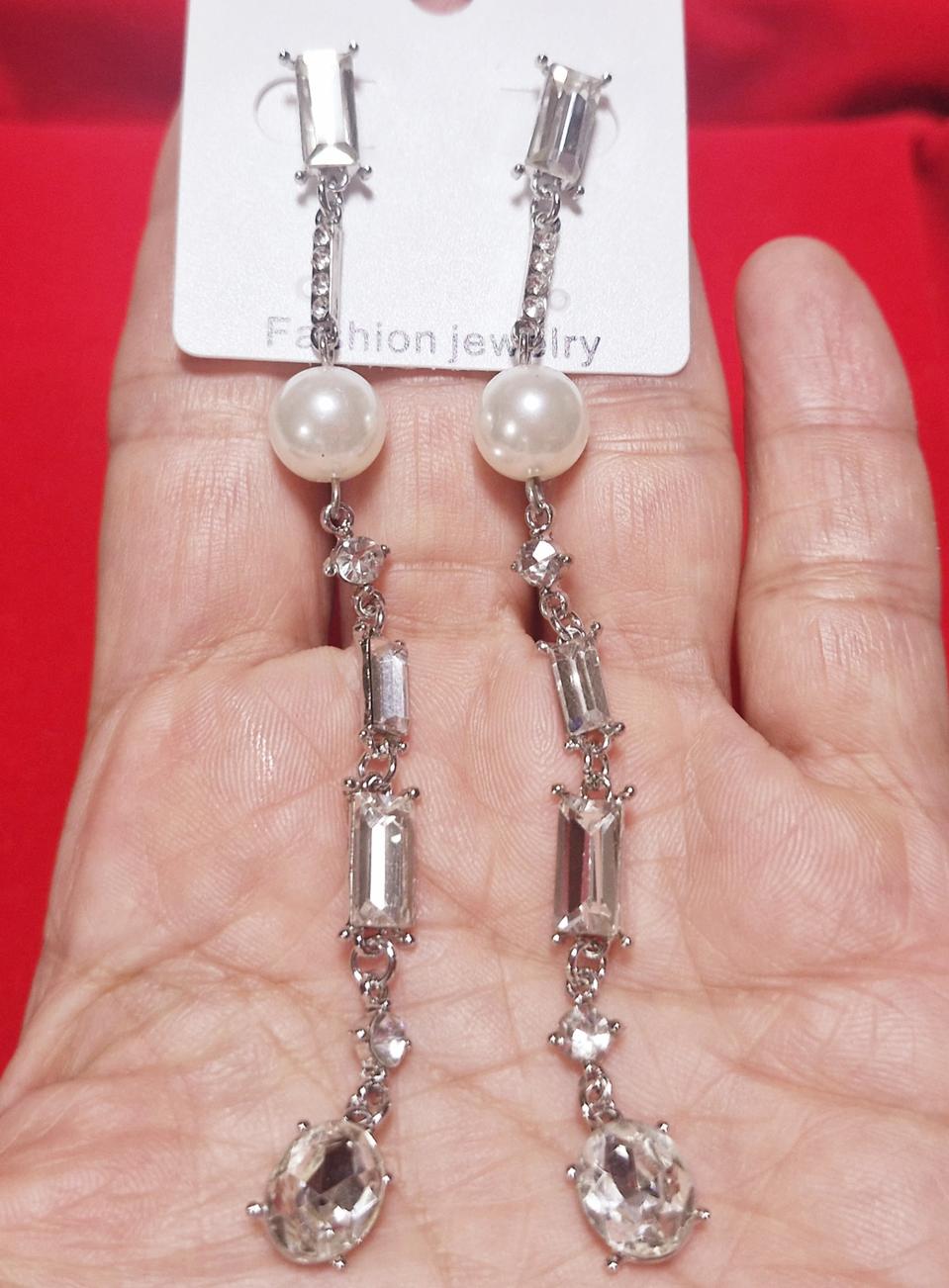 크리스탈 진주 은침귀걸이