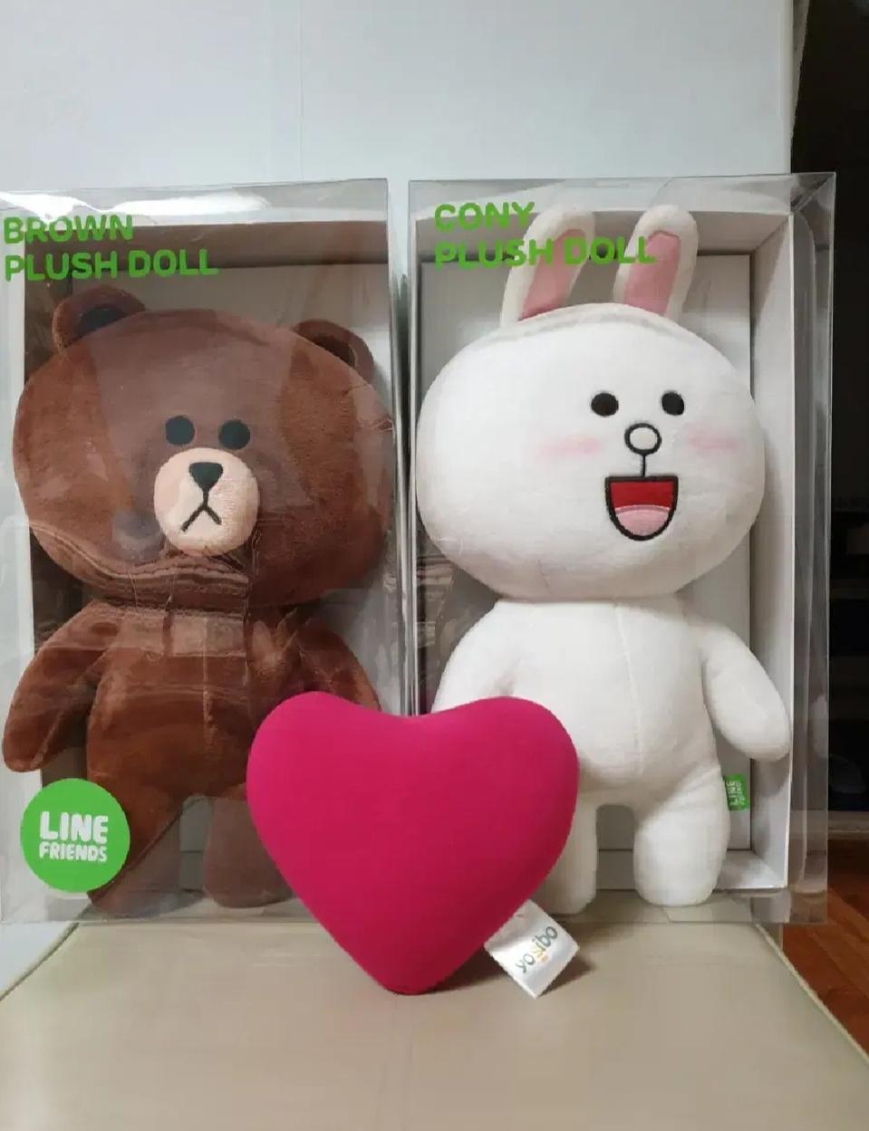 새상품[정품]라인프렌즈 브라운&코니35cm+요기보 하트쿠션s핑크  3종!