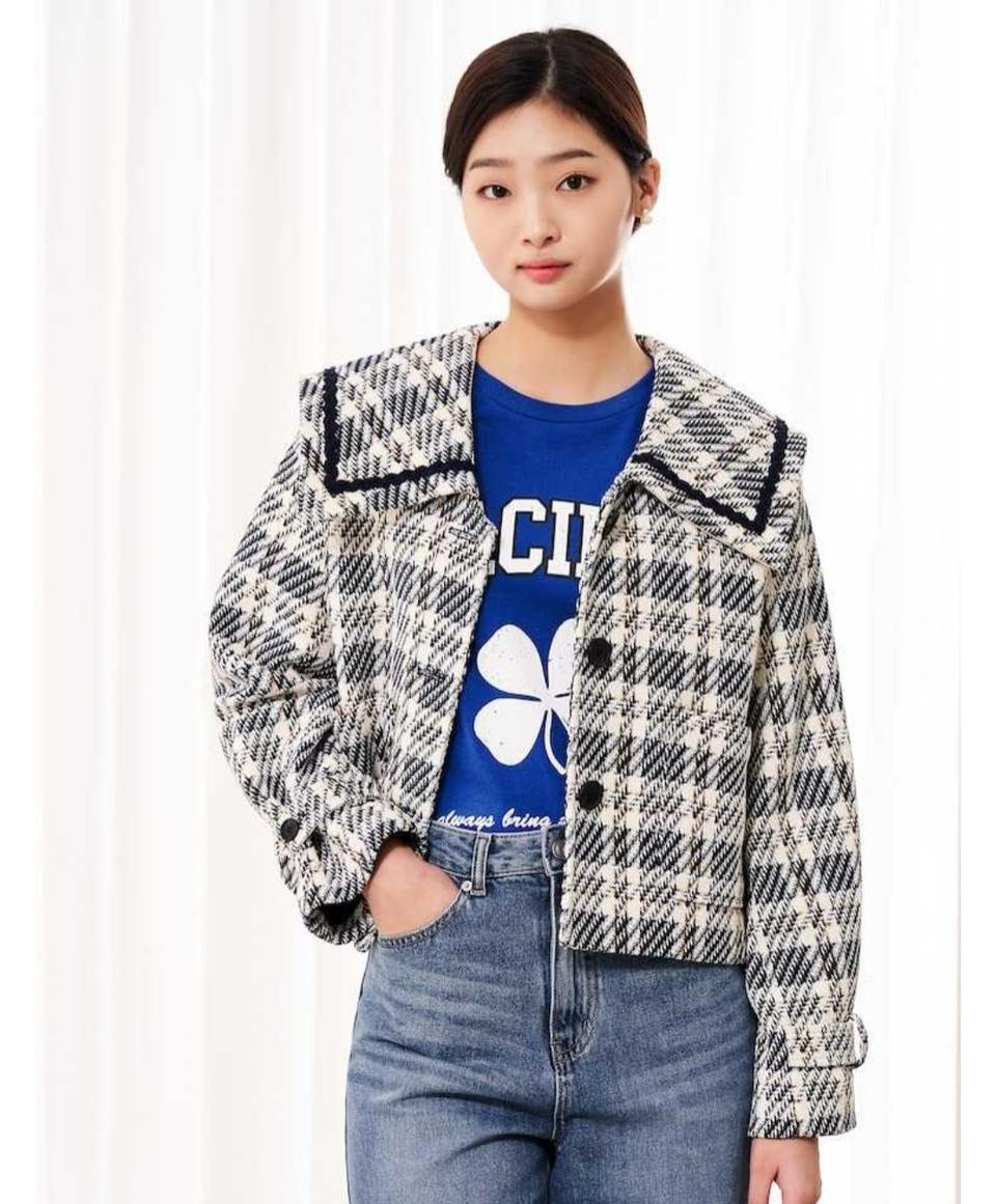 에잇세컨즈 빅카라 트위드 자켓