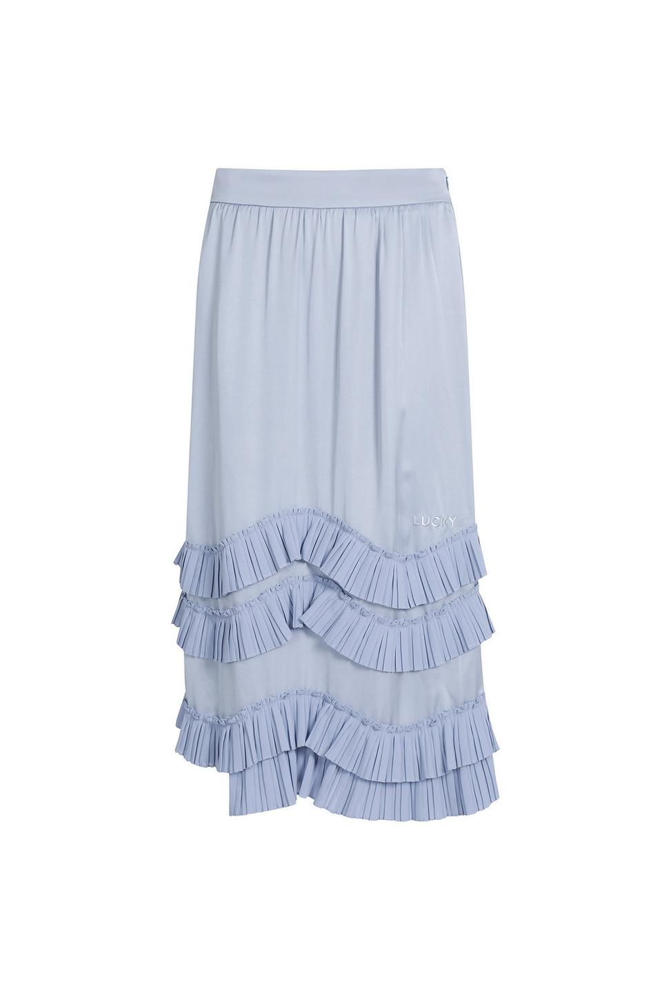 럭키슈에뜨 H라인 밑단 주름패치 스커트 새제품