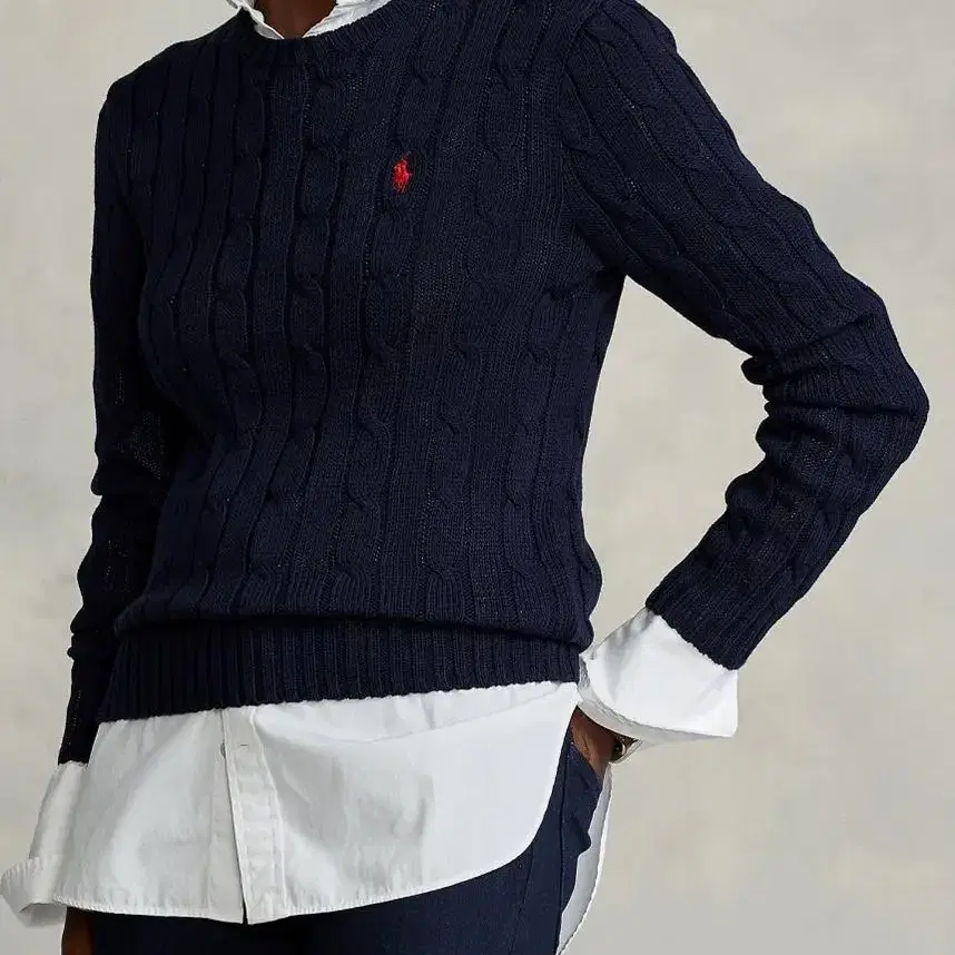 폴로 슬림핏 케이블 라운드 니트 / 피마코튼 니트 네이비 M