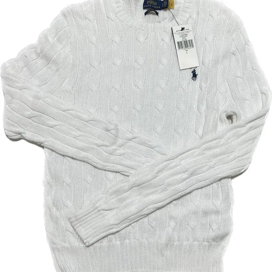 [새 상품] 폴로 케이블 니트 라운드 스웨터 화이트 L