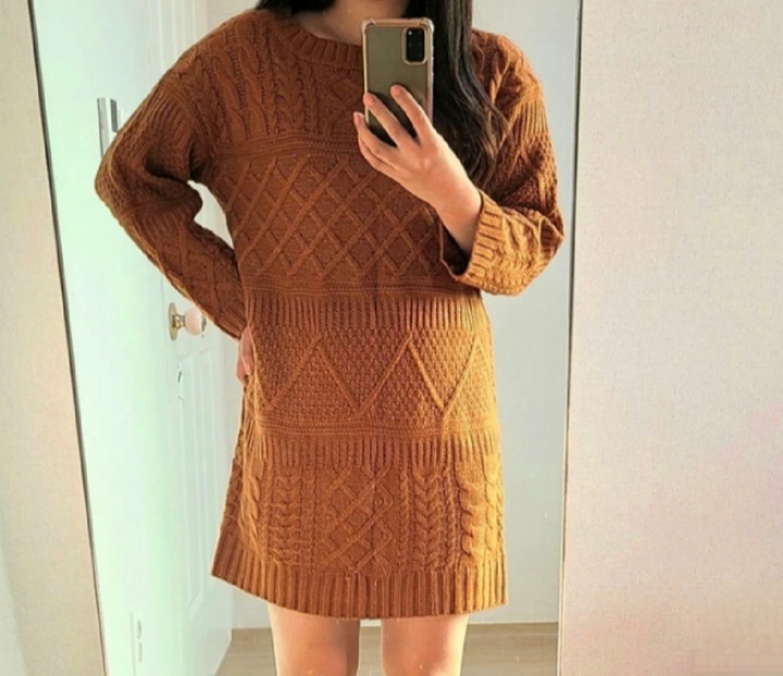 [새상품] 브라운 일자핏 니트 미니 원피스