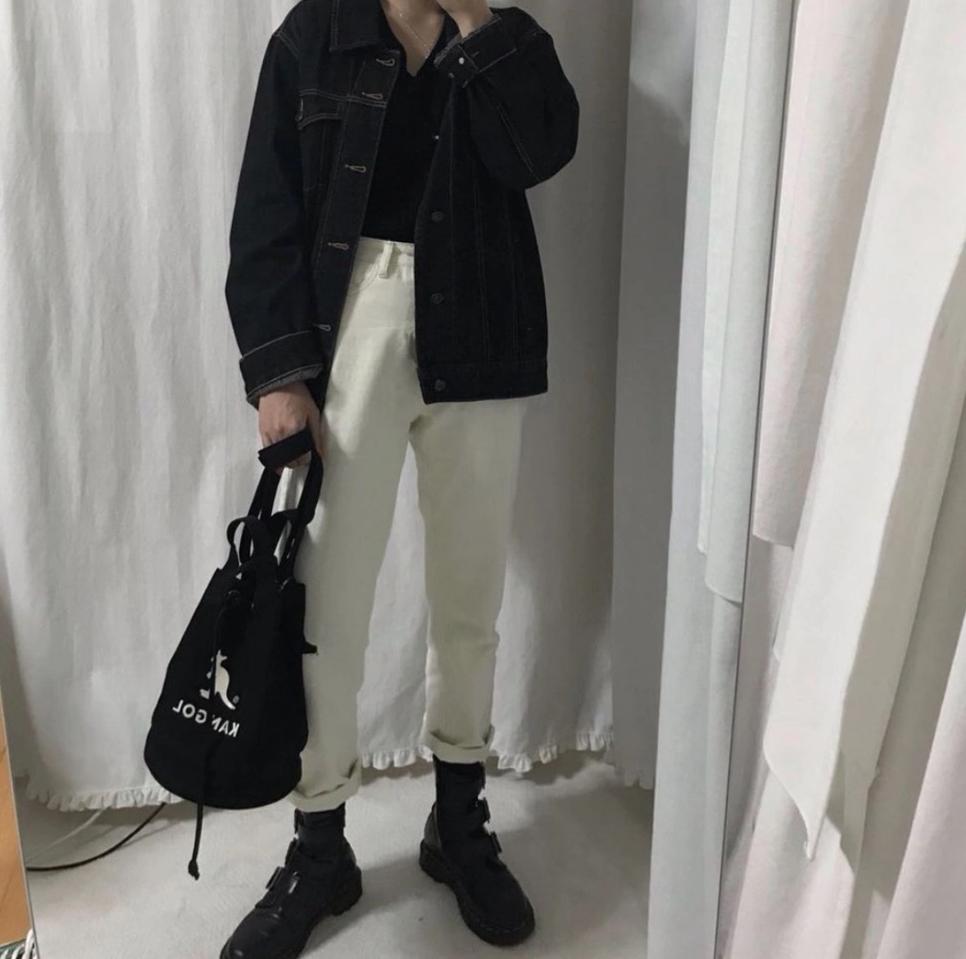 일자 세미 배기 면팬츠