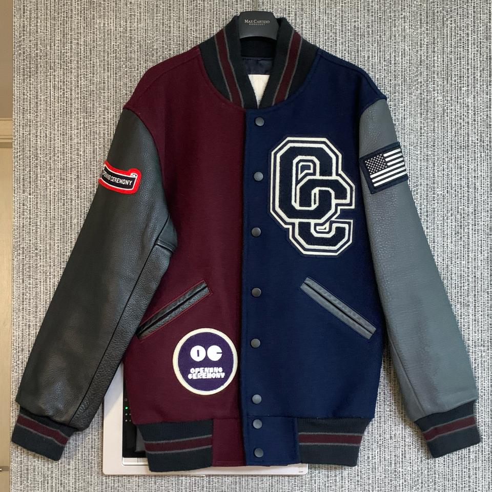 오프닝세레머니 울 소가죽 클래식 베이스볼 바시티 자켓 야구 점퍼