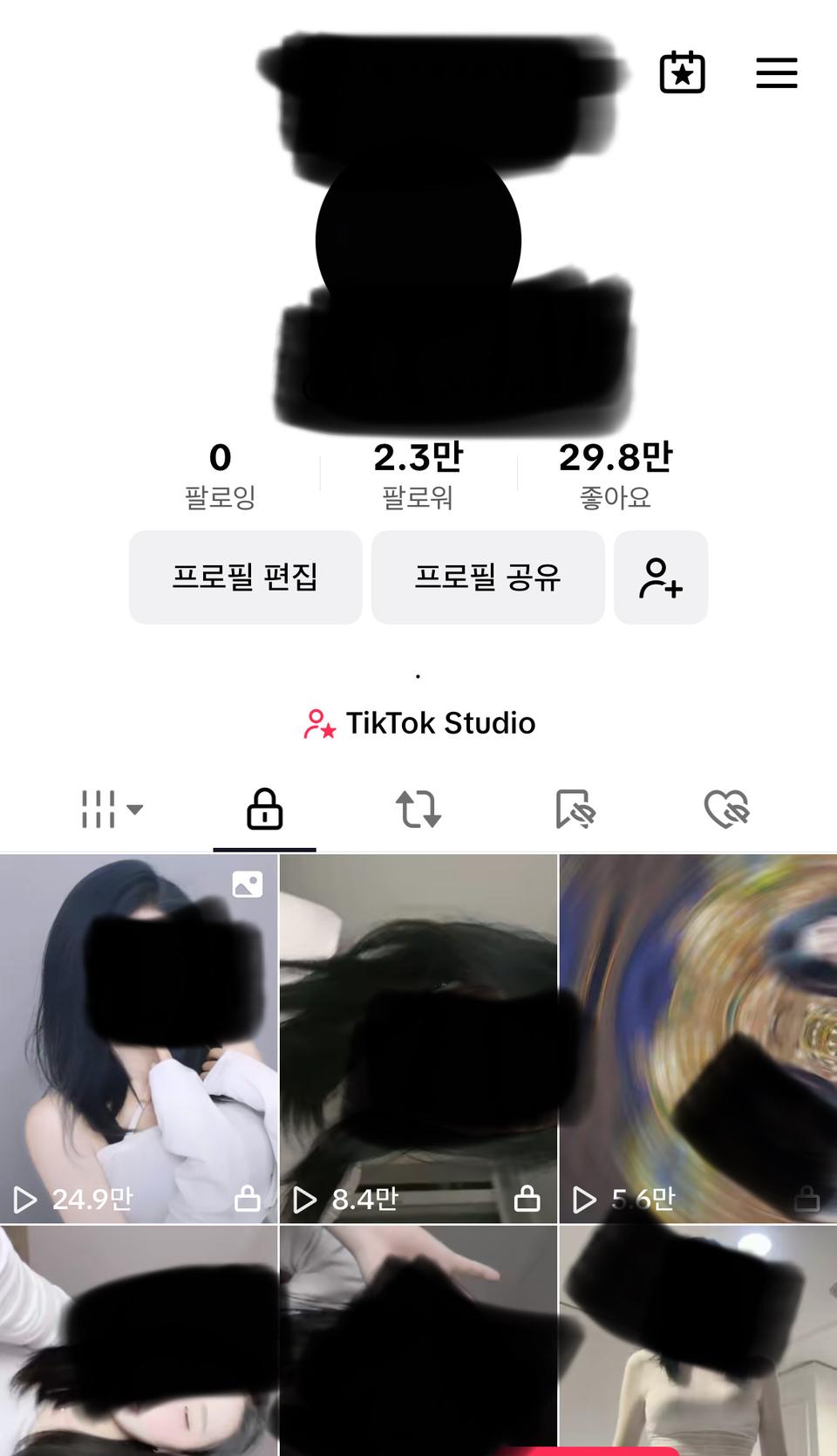 틱톡 (전)정서현님 계정 판매 팔로워 2.3만 좋아요 29만 활성화 계정