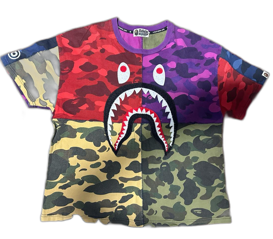 베이프 샤크 반팔 BAPE Mix Camo Shark Crazy Tee