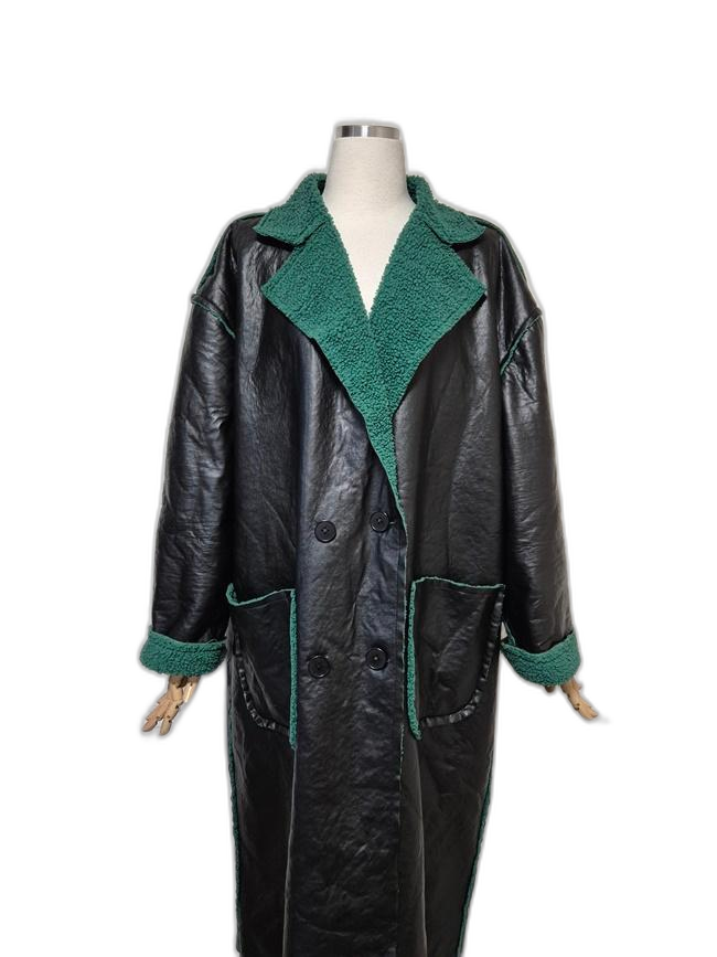 CROQUIS 여성 페이크레더 가죽 쉐르파 여자 아방가르드핏 롱코트 프리