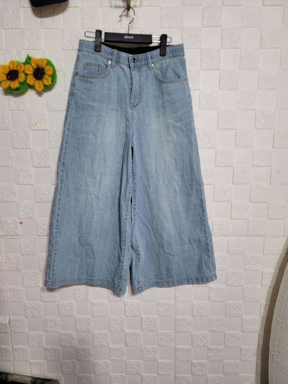 데님 밴딩 와이드 9부 치마바지