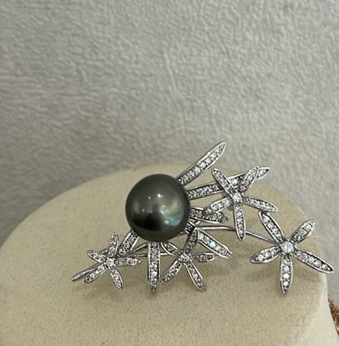 천연 흑진주 브로찌