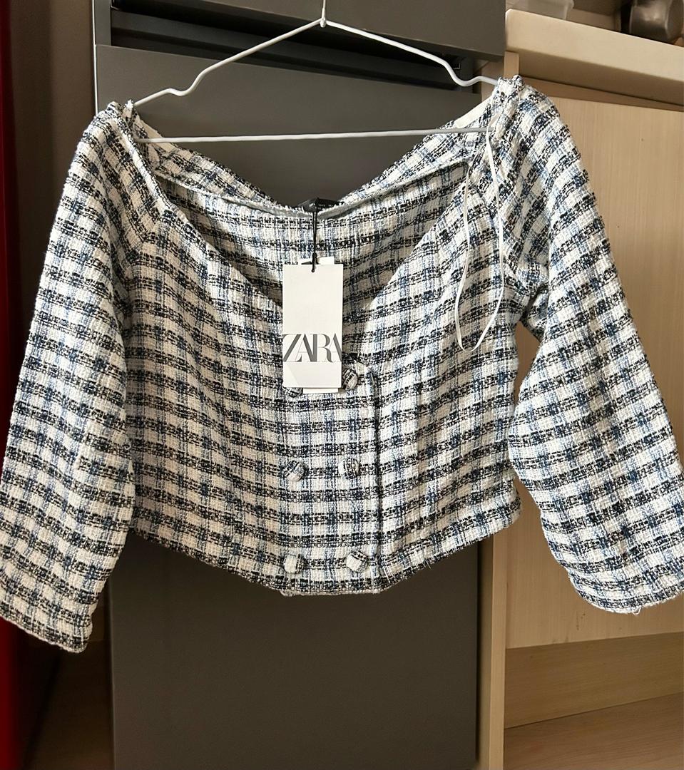 자라 숏 트위드 탑