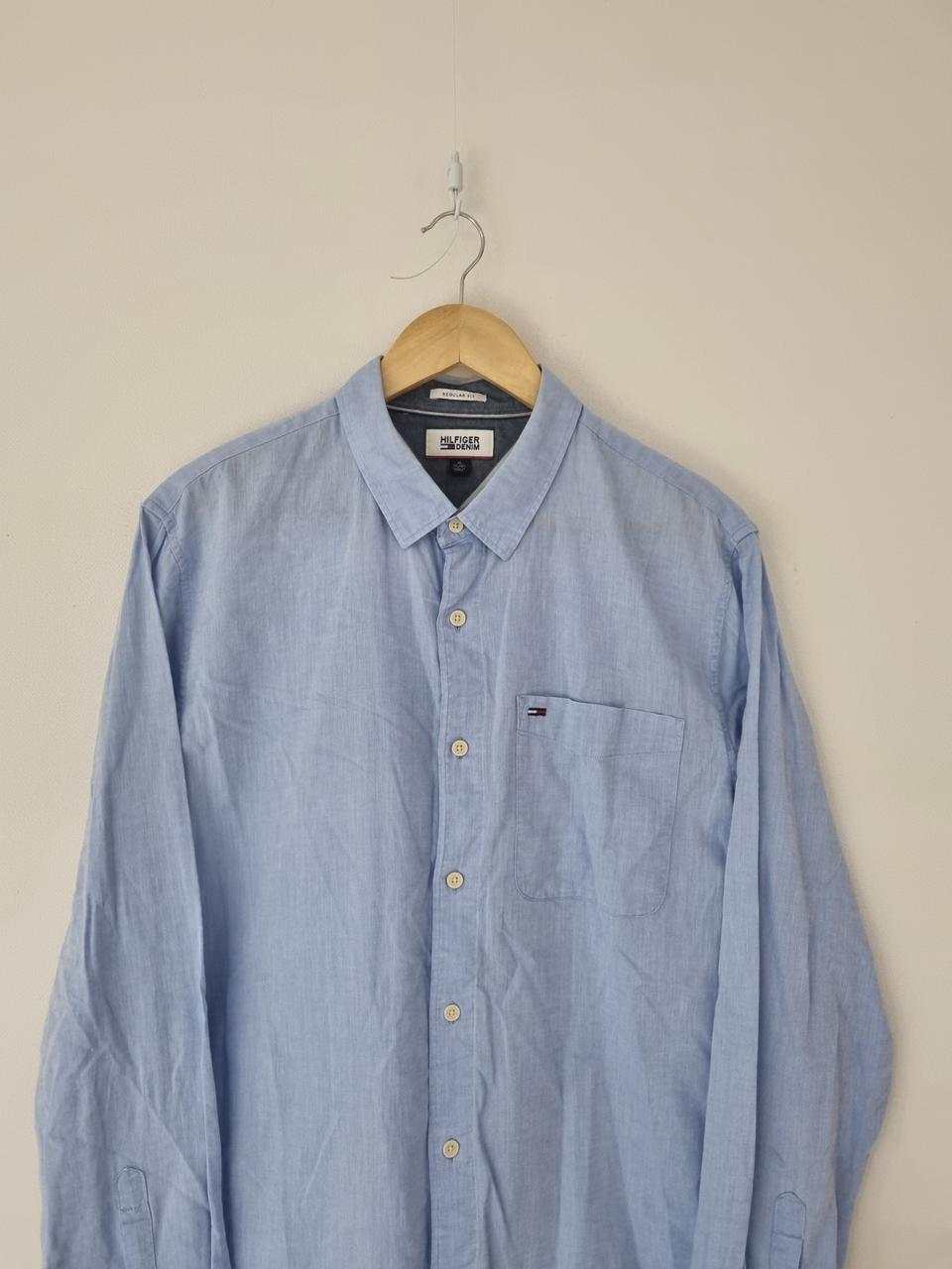 타미힐피거 린넨혼방 소라색 셔츠(105사이즈)