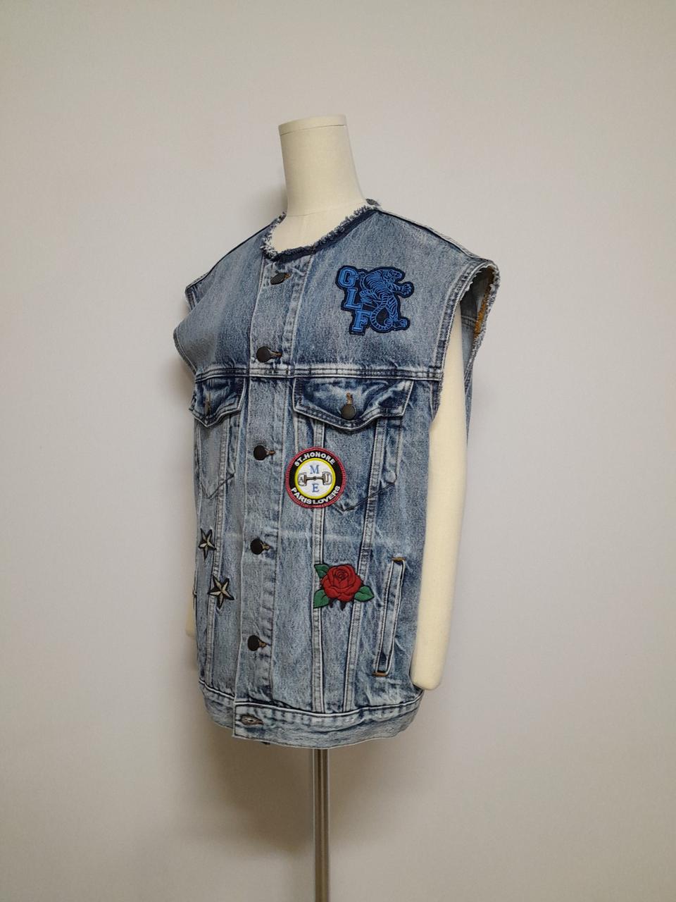 마쥬 와펜 슬리브리스 여성 오버핏 데님 조끼 FREE