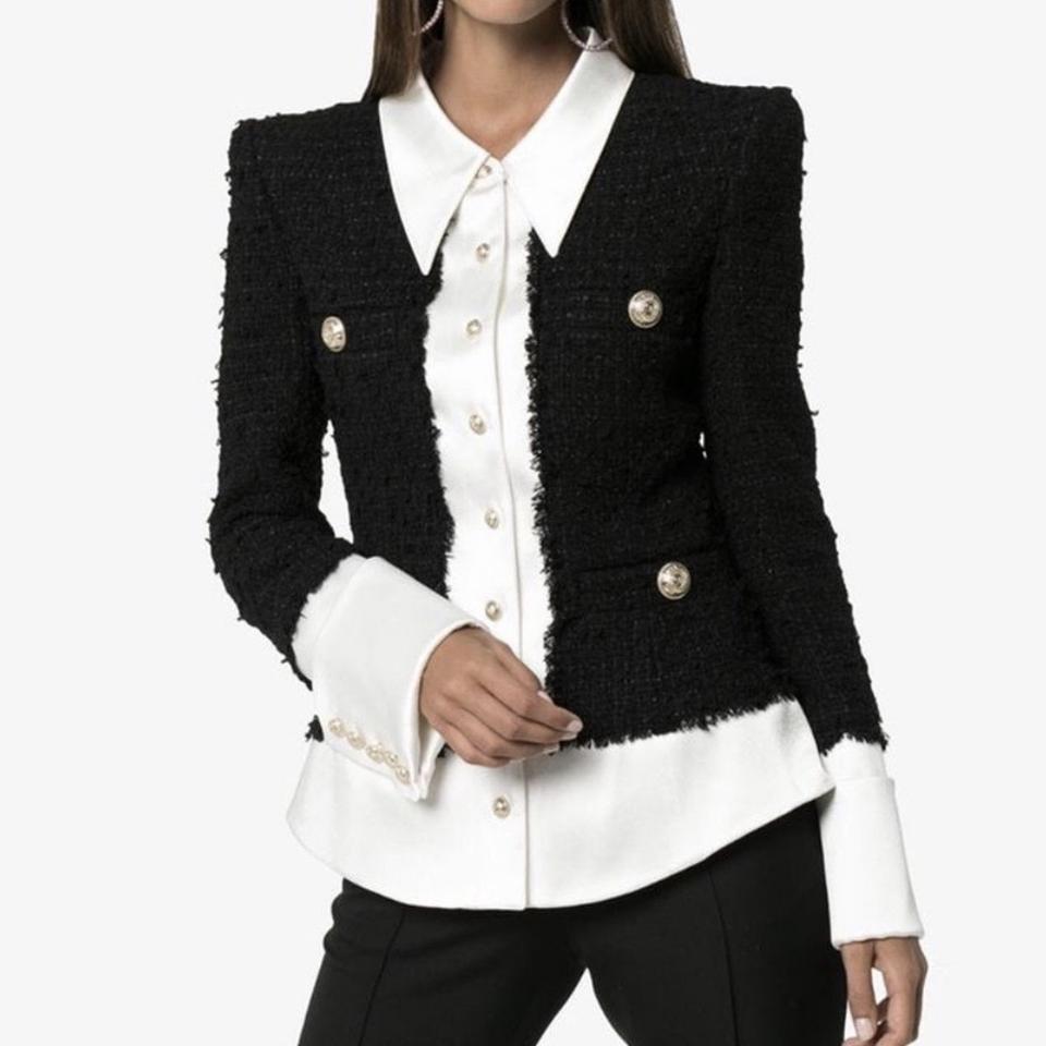 [새상품] 배색 트위드 셔츠 블라우스 자켓