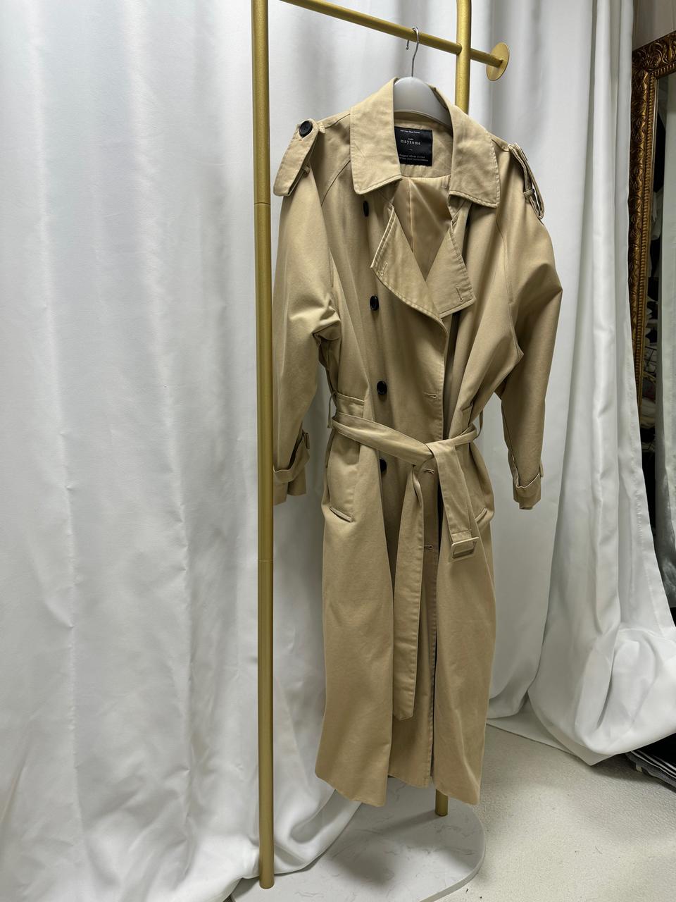 베이지 오버핏 롱 트렌치 코트