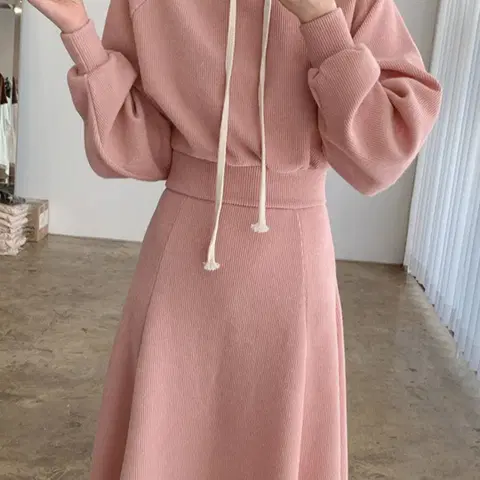 A라인 실키 롱 스커트 세트