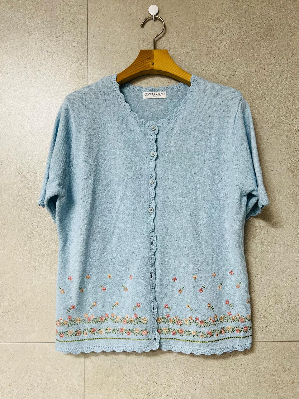 자수 반팔 가디건 가슬가슬한 코르쉐 진짜 귀여움