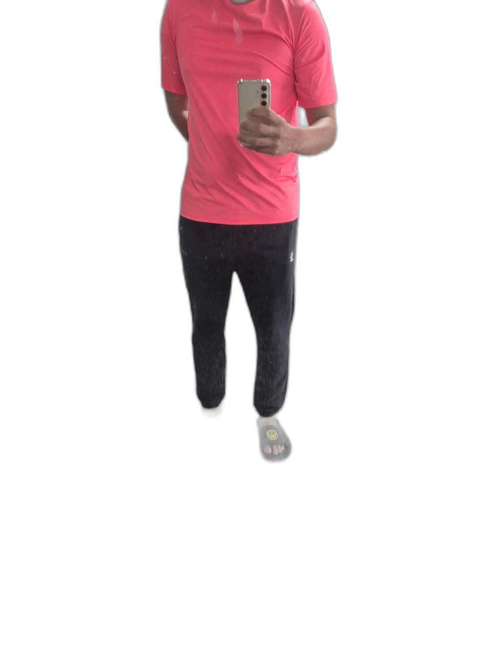 플러즈 핑크 스판 슬림핏 반팔