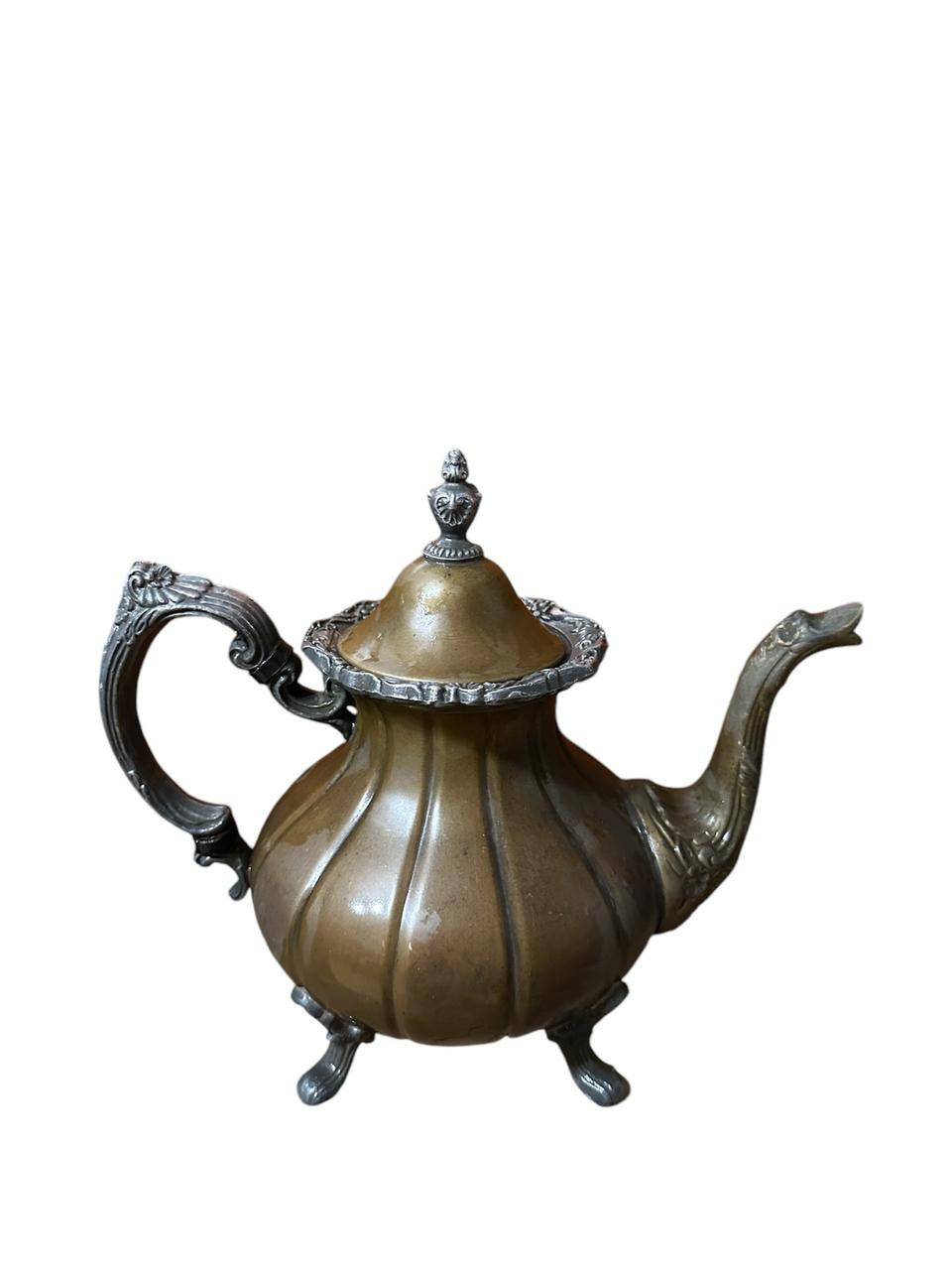 청동 주석 큰 주전자 청동몸통+주석 손잡이 네발 레이스 뚜껑꼭지