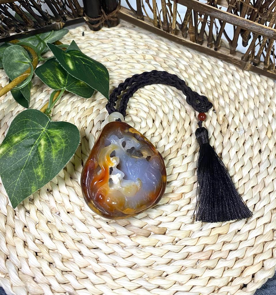 천연 아게이트 고비마노 삼족두꺼비 핸드스톤 장식품 선물 원석 재물운