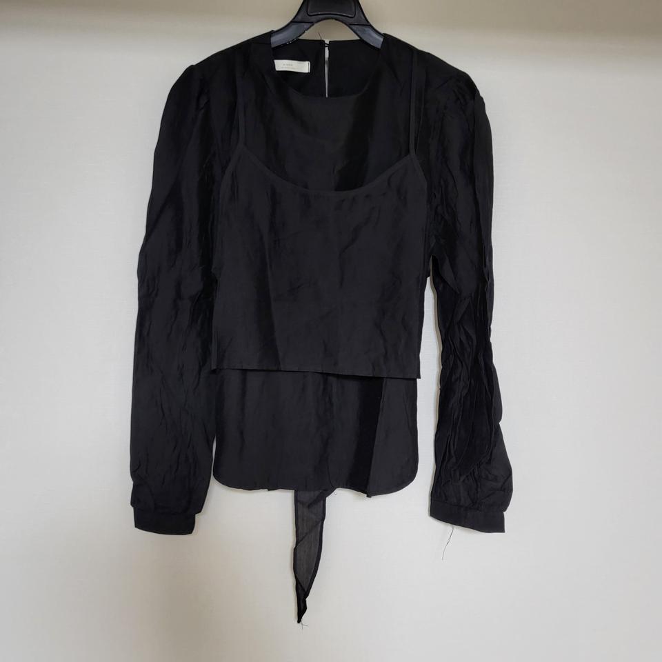 블랙 뷔스티에 백리본 블라우스